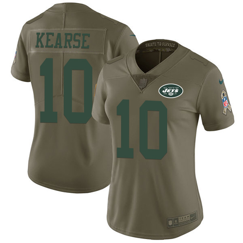 Nike Jets #10 Jermaine Kearse Olive Women's Stitched NFL Limited Salute to Service Jersey